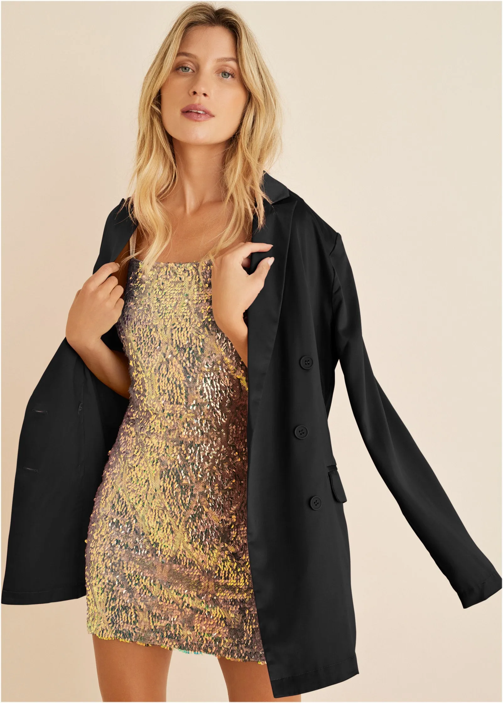 Opulent Sequin Mini Dress - Champagne Multi