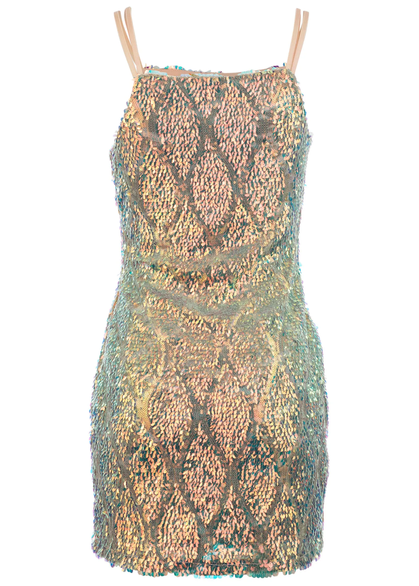Opulent Sequin Mini Dress - Champagne Multi