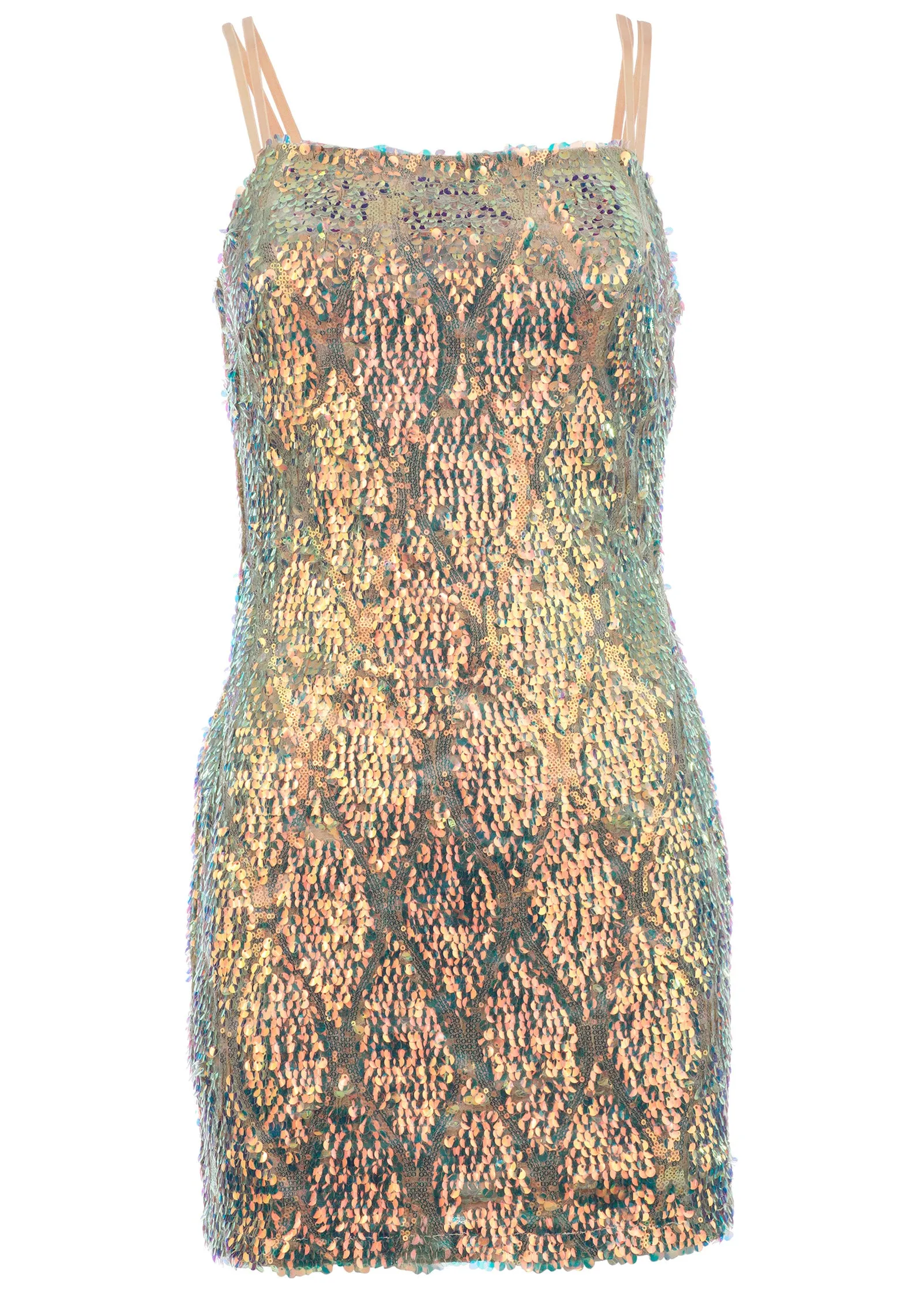 Opulent Sequin Mini Dress - Champagne Multi