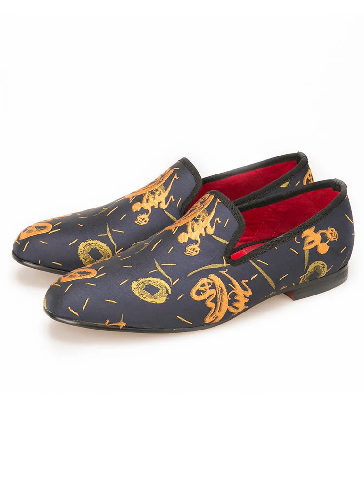 Piergitar's new men's abstract painting European and American banquet loafers trendy slip-on low-cut shoes