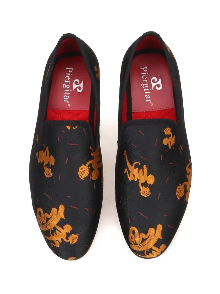 Piergitar's new men's abstract painting European and American banquet loafers trendy slip-on low-cut shoes