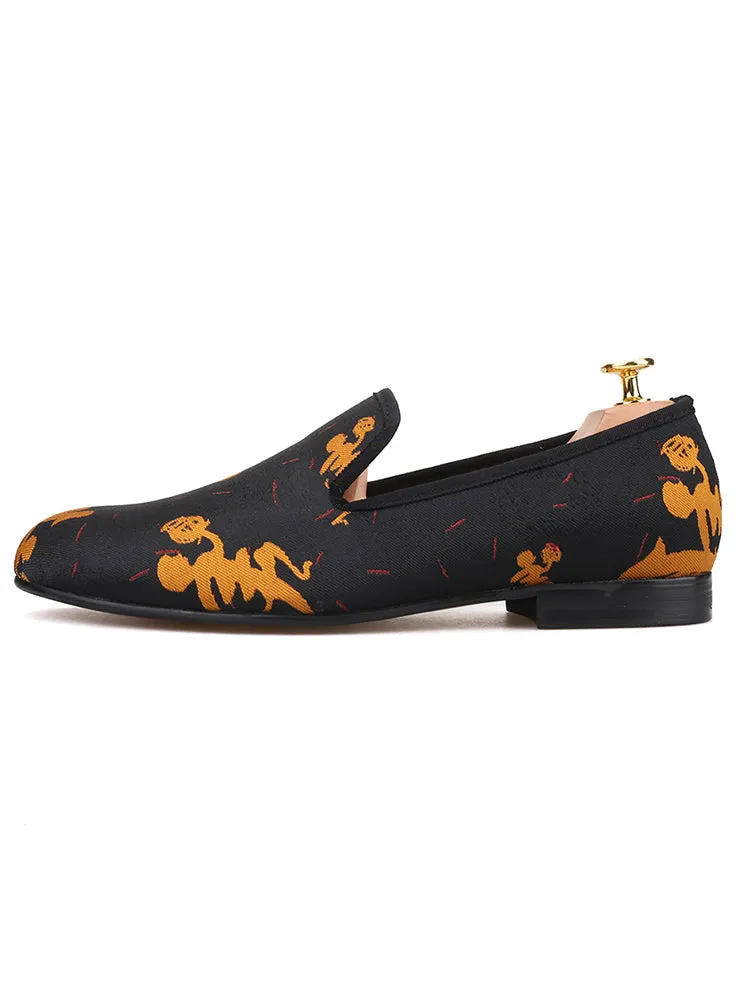 Piergitar's new men's abstract painting European and American banquet loafers trendy slip-on low-cut shoes