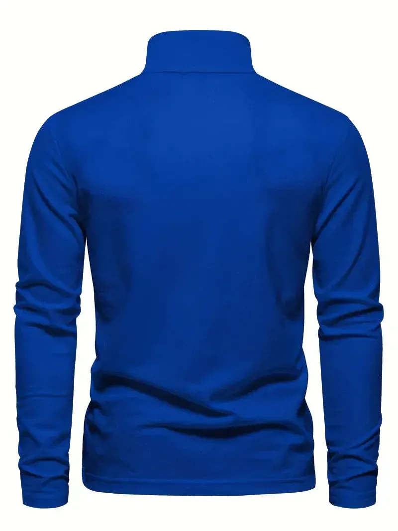 PoloMax - Heren Lange Mouw Polo Shirt met Geborduurd Logo, Casual Knoopsluiting Top