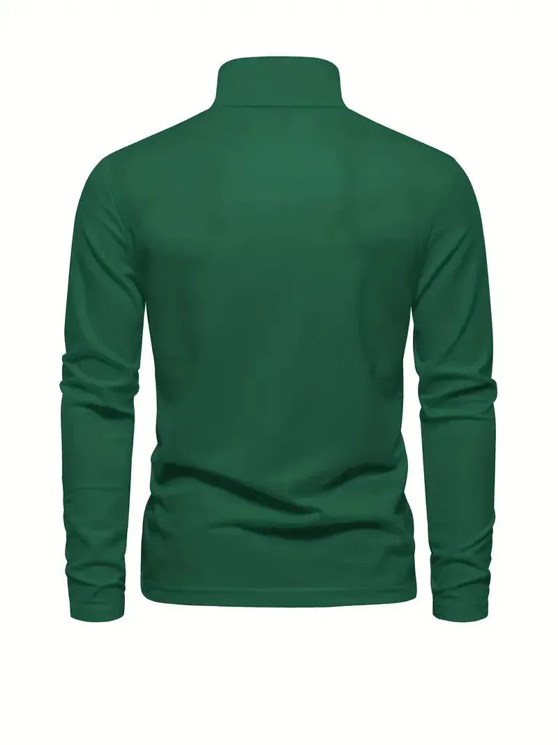 PoloMax - Heren Lange Mouw Polo Shirt met Geborduurd Logo, Casual Knoopsluiting Top