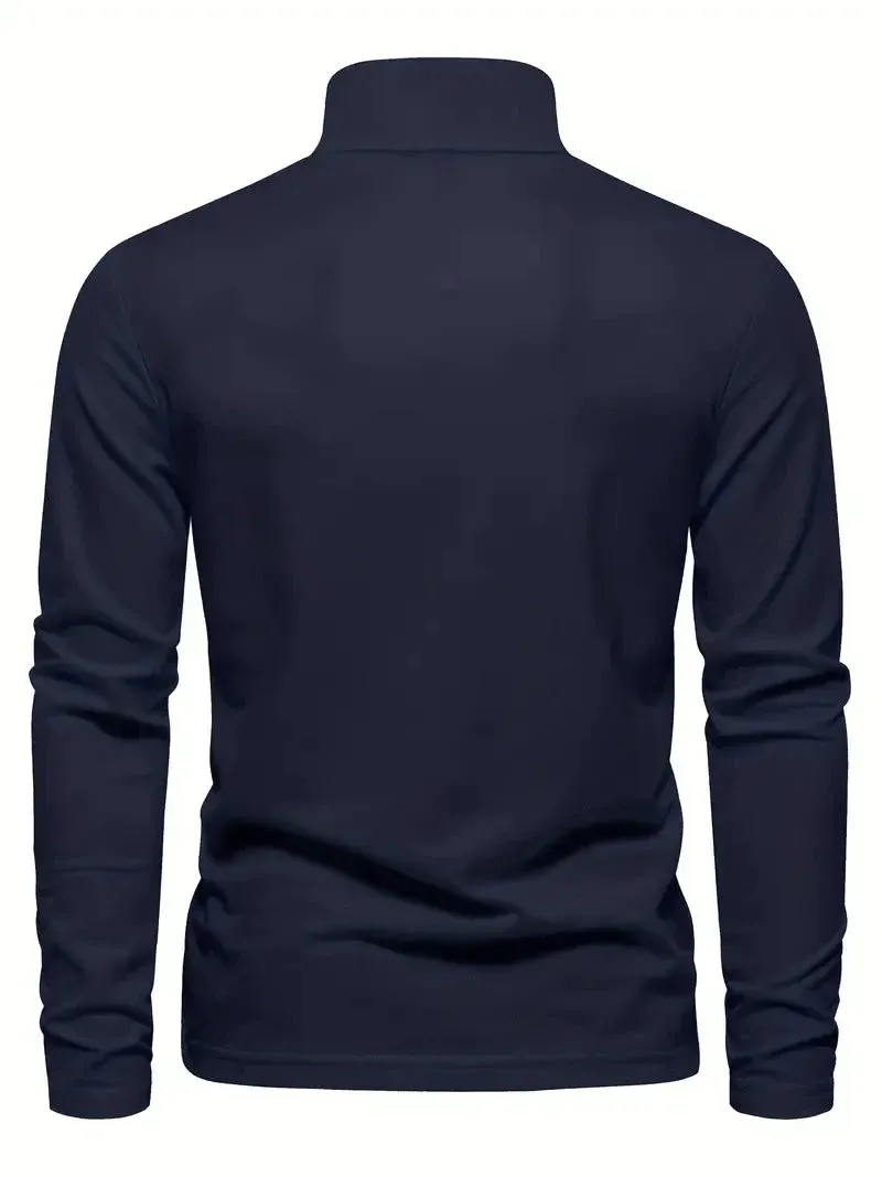 PoloMax - Heren Lange Mouw Polo Shirt met Geborduurd Logo, Casual Knoopsluiting Top