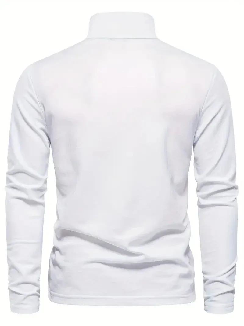 PoloMax - Heren Lange Mouw Polo Shirt met Geborduurd Logo, Casual Knoopsluiting Top