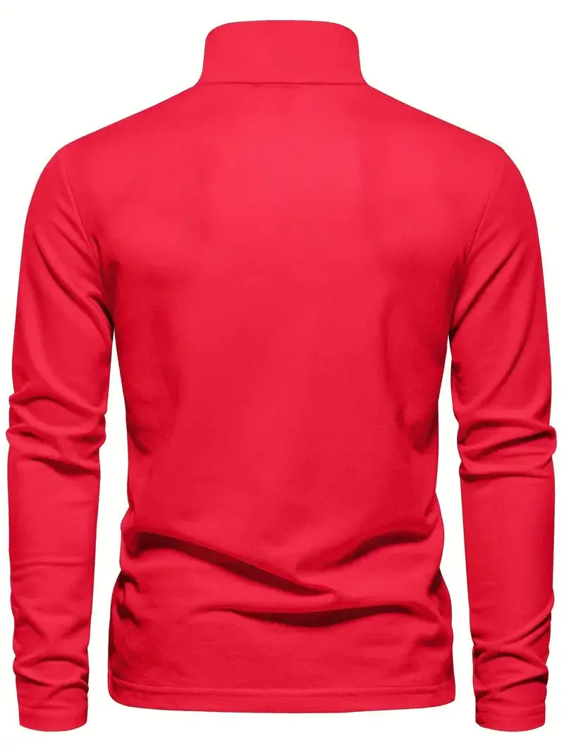 PoloMax - Heren Lange Mouw Polo Shirt met Geborduurd Logo, Casual Knoopsluiting Top