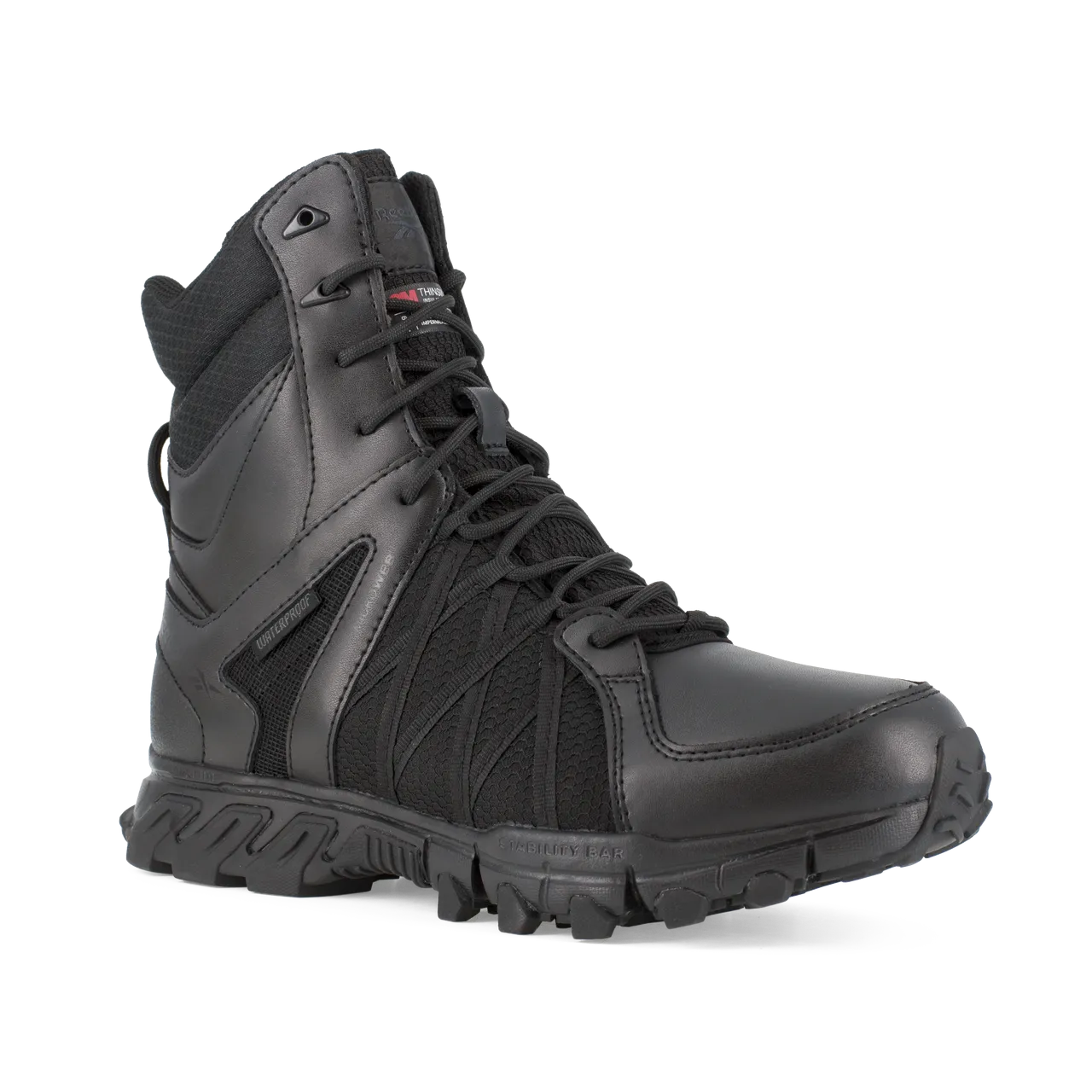 Reebok Tactical Men's 8 Inch Trailgrip Tactical Side Zip Waterproof Boots Black RB3455