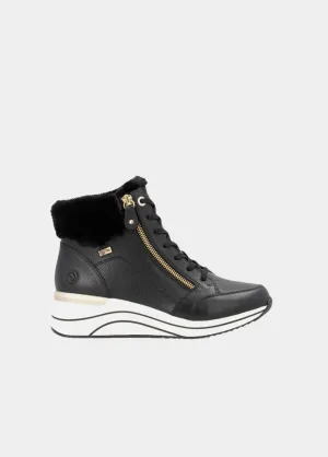 Remonte Stylish Wide Fit Black Wedge Sneakers