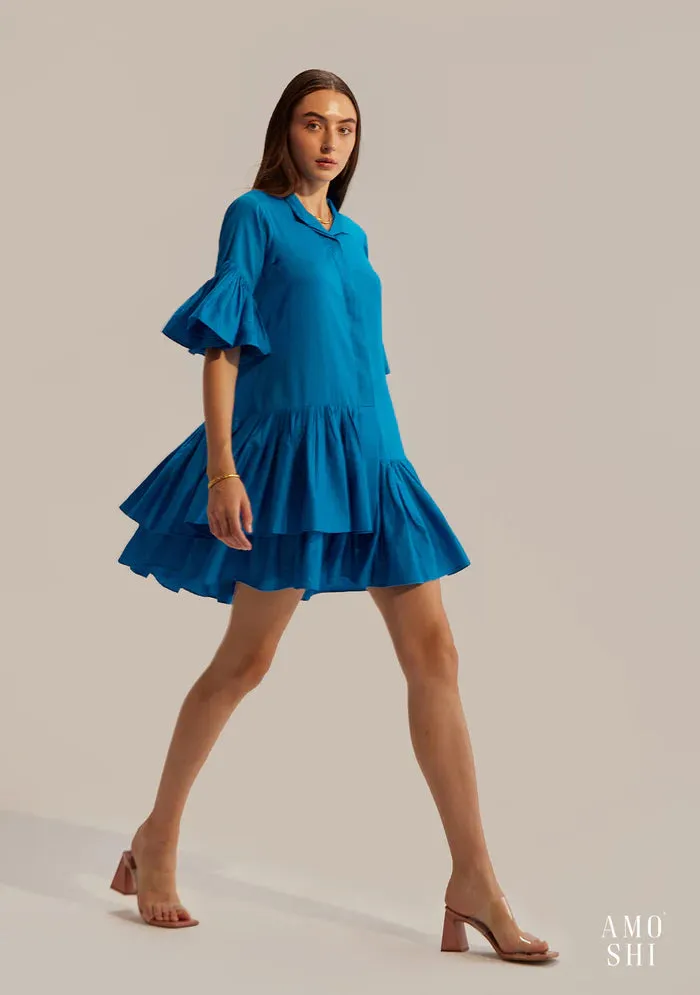 Ruffled sleeve 100% Cotton mini Dress for Women