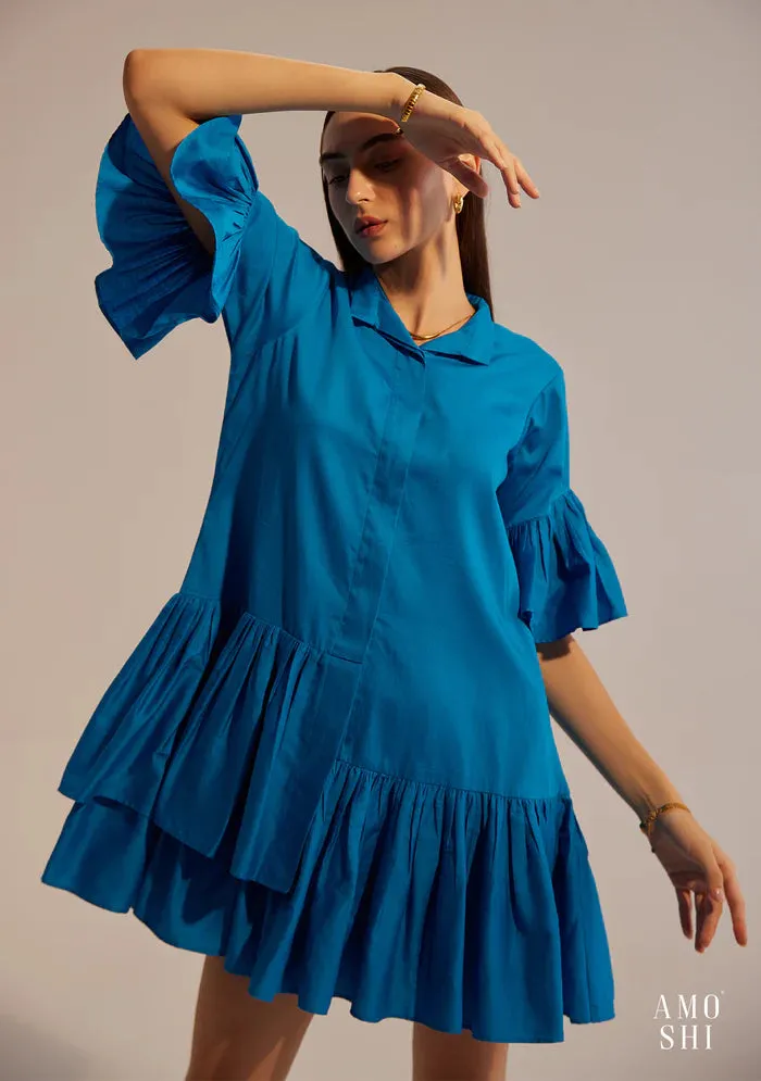 Ruffled sleeve 100% Cotton mini Dress for Women