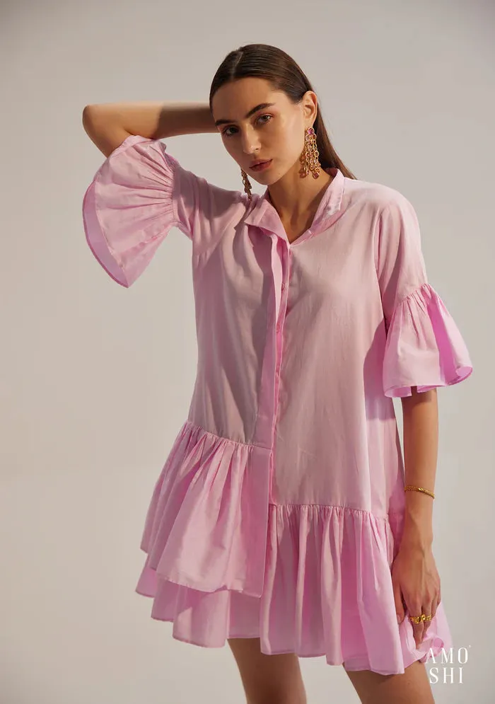 Ruffled sleeve 100% Cotton mini Dress for Women