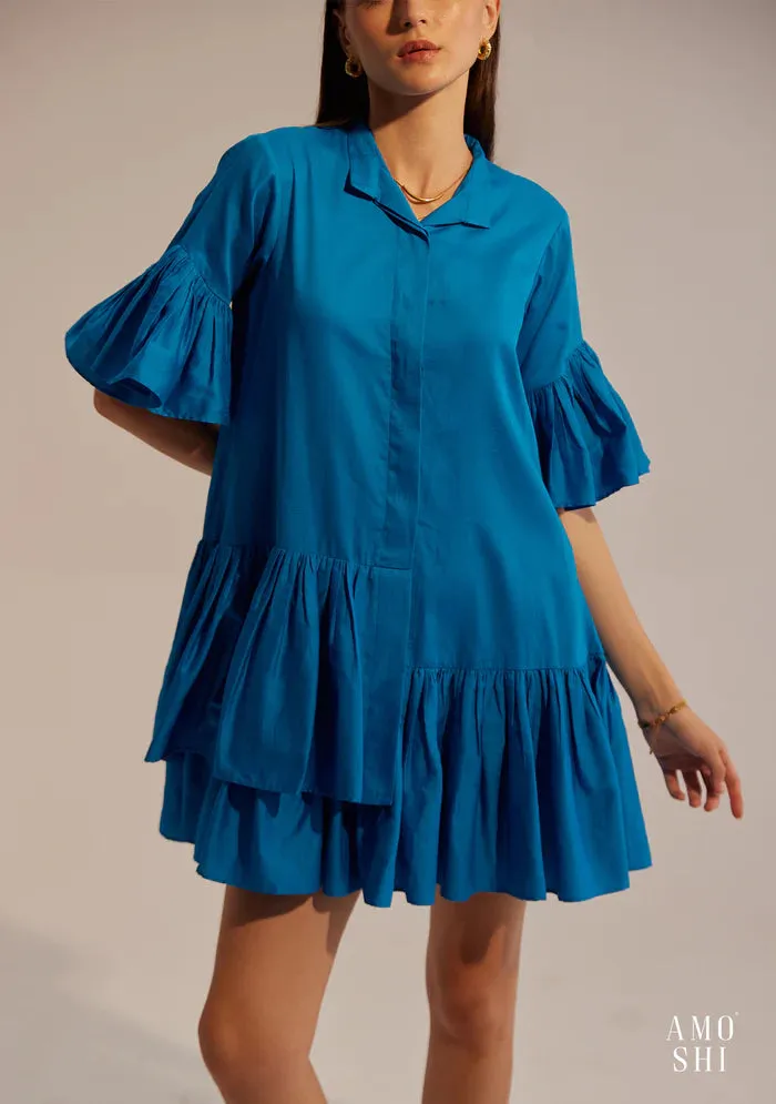 Ruffled sleeve 100% Cotton mini Dress for Women