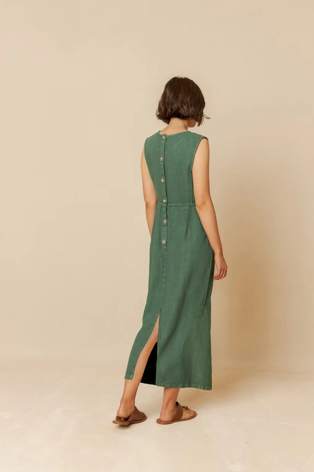 SALE 15% OFF Emerald Linen Midi Dress | Indi & Cold