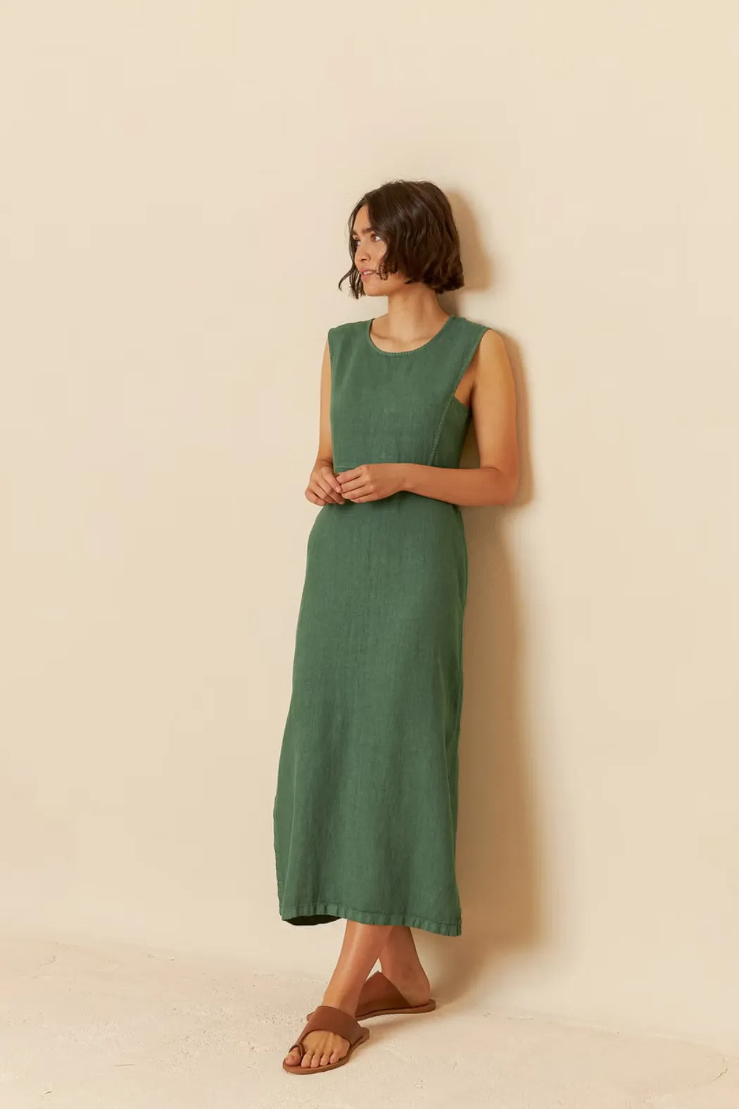 SALE 15% OFF Emerald Linen Midi Dress | Indi & Cold