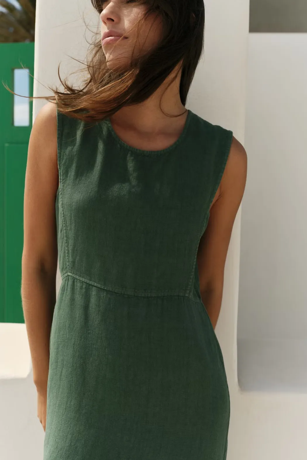 SALE 15% OFF Emerald Linen Midi Dress | Indi & Cold