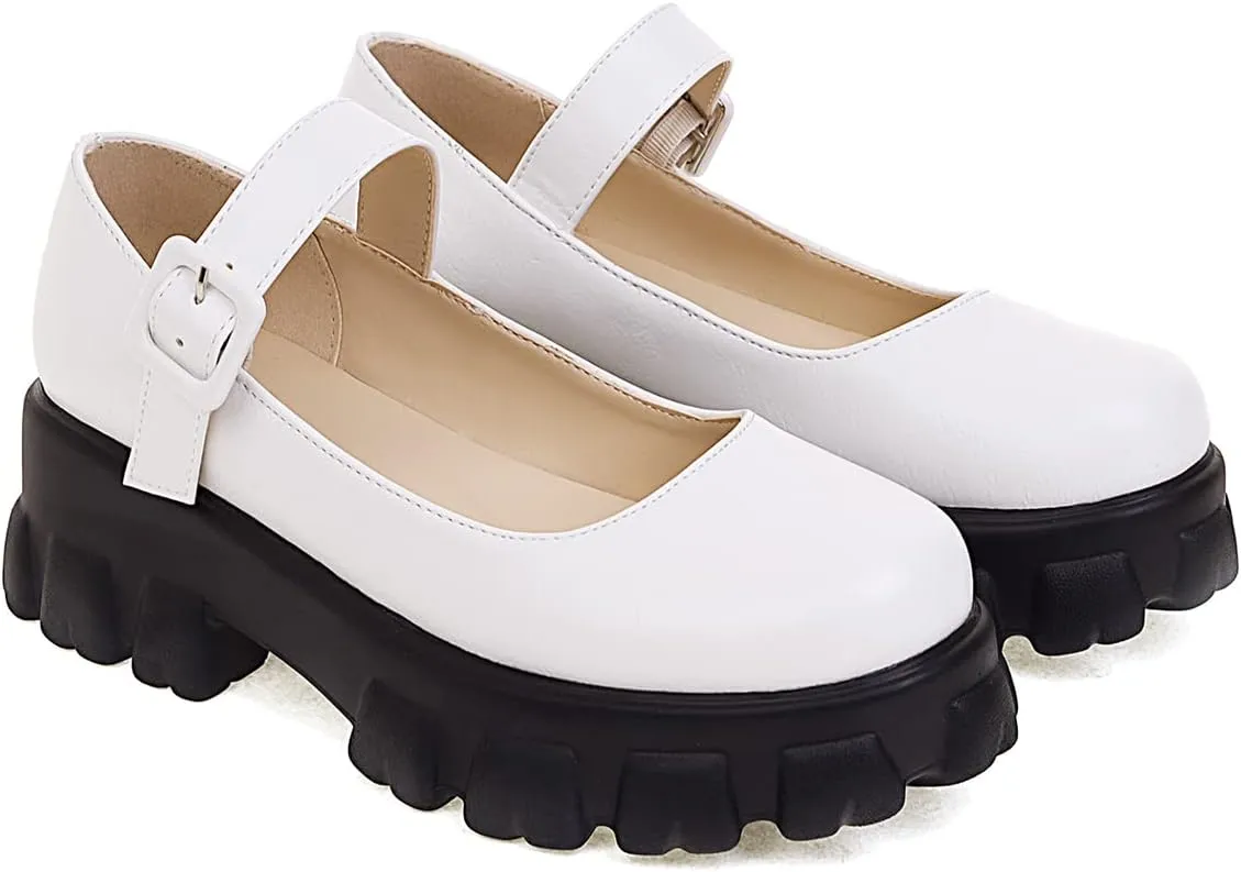 Scaoruki Women Fashion Loafers Platform Chunky Heels Slip on Shoes