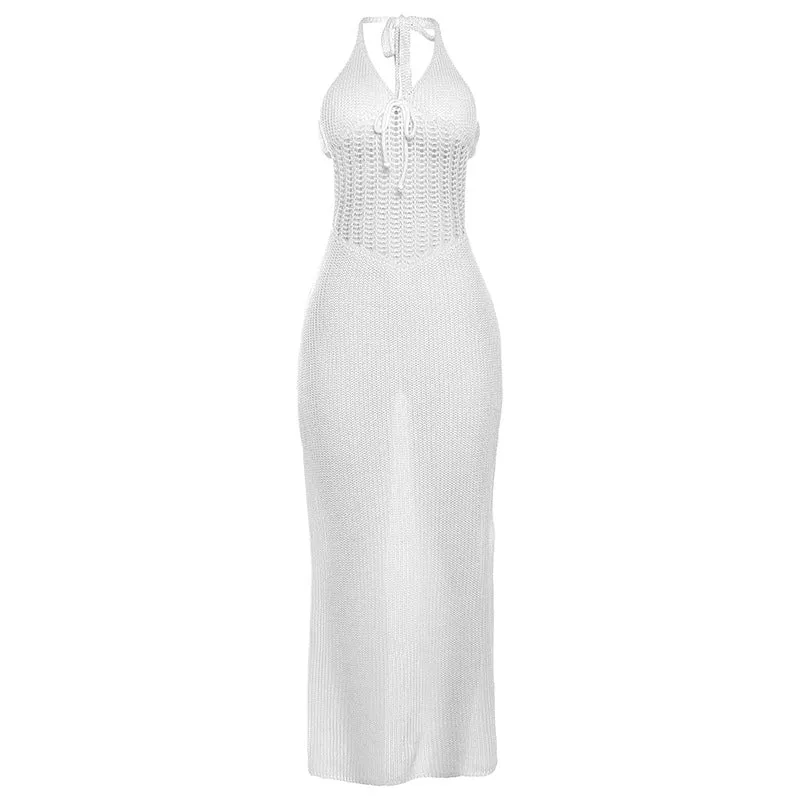 See-through Hollowed Knitted Slip Dress