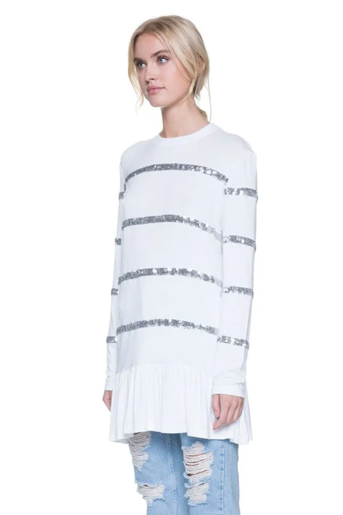 Sequin Trim Top - Off White