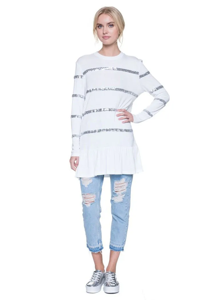 Sequin Trim Top - Off White