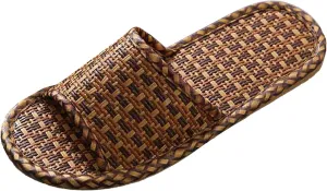 Slippers for Women,Straw Rattan Grass Sandal Slipper,Vine Grass Woven House Slipper,Non- Slip Lightweight Indoor Shoes