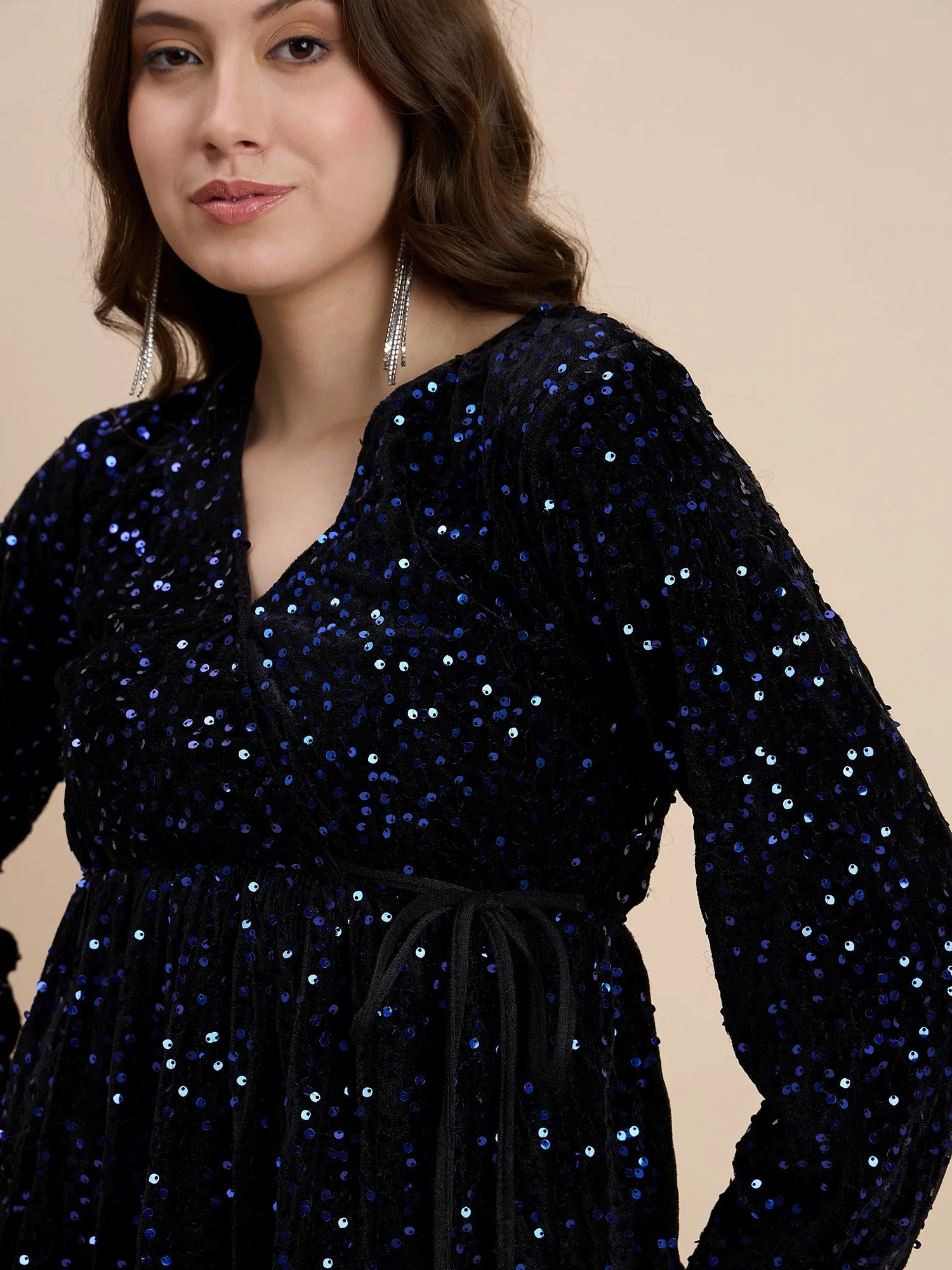 Velvet overlap full sleeves top