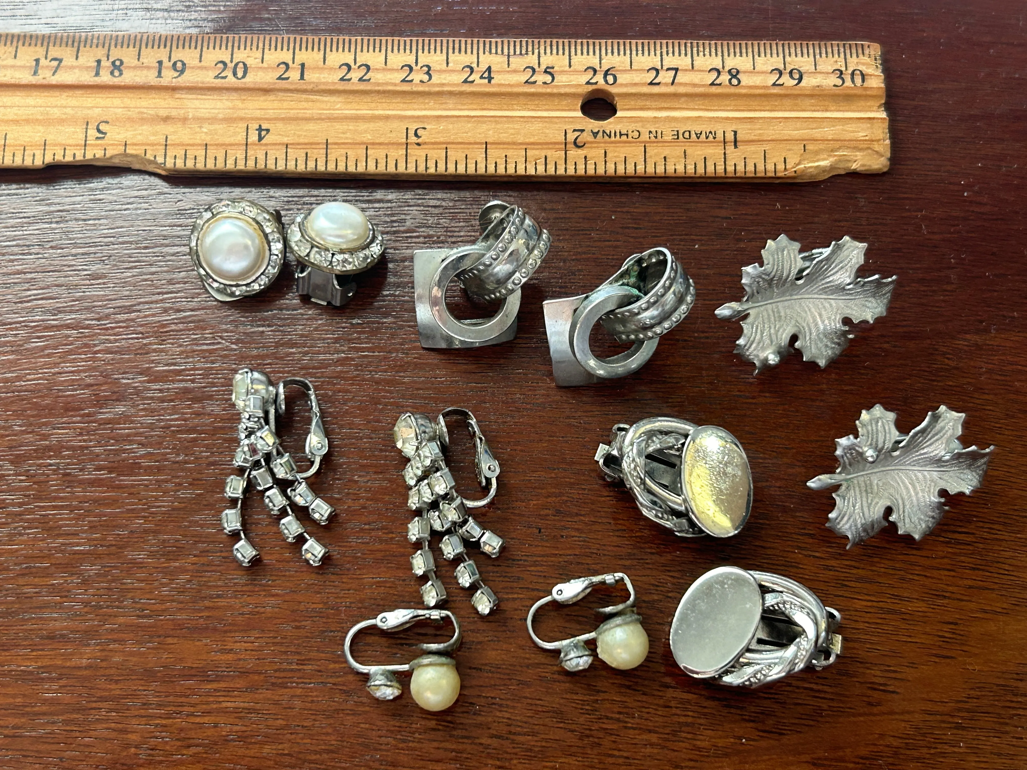 Vintage Clip on Screwback Earring Earrings Lot Silver Tone Rhinestone Modern