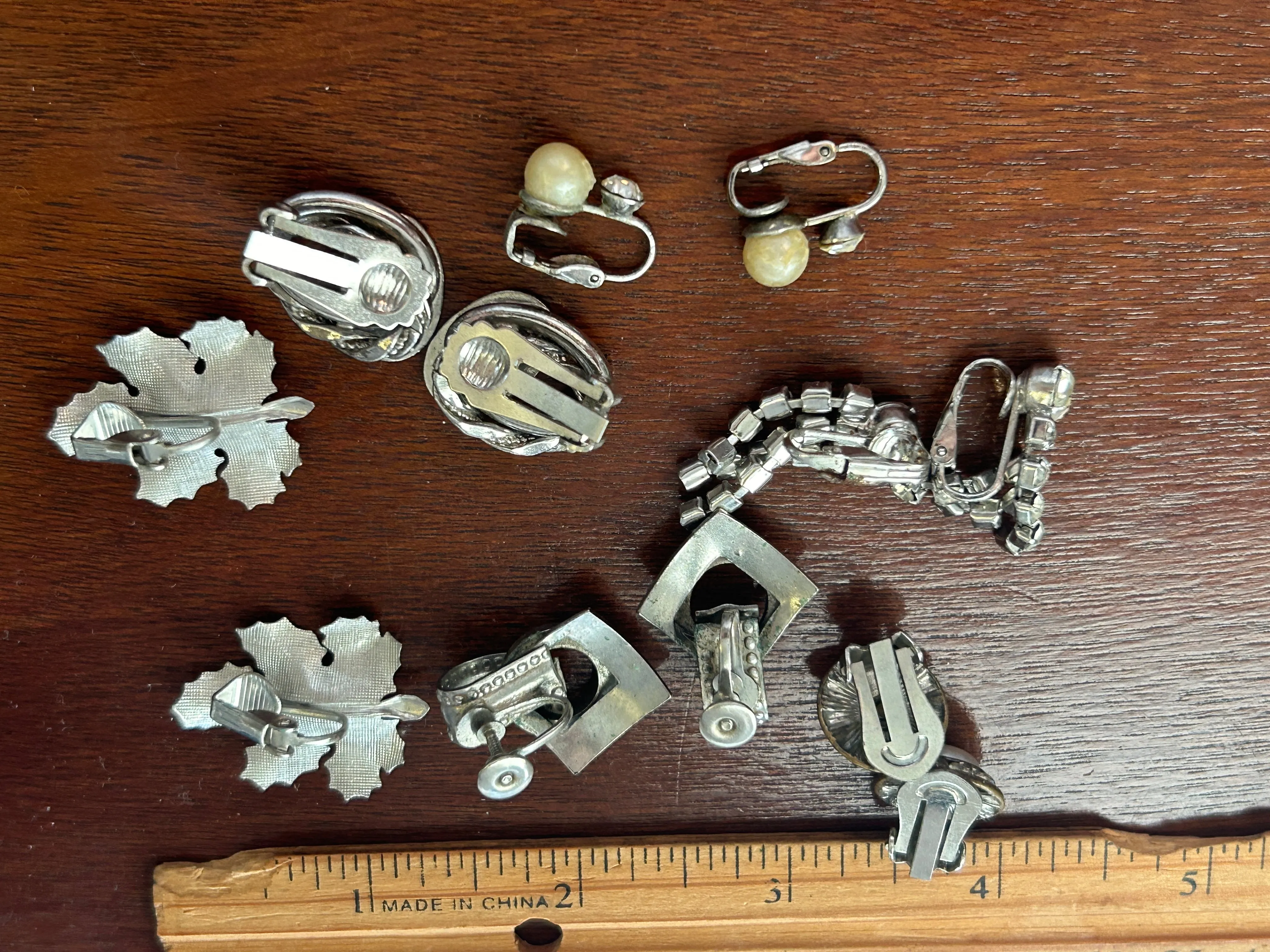 Vintage Clip on Screwback Earring Earrings Lot Silver Tone Rhinestone Modern