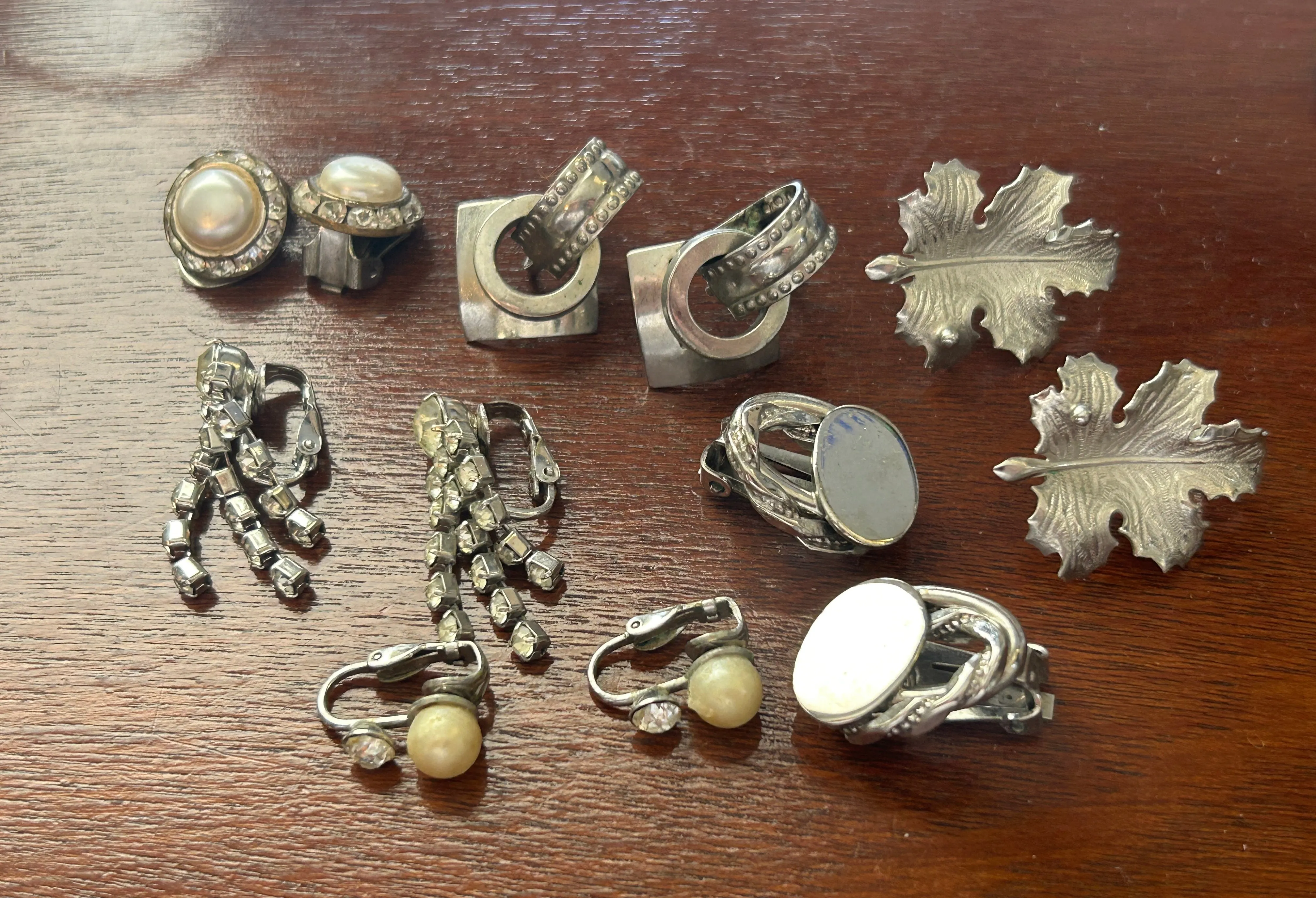 Vintage Clip on Screwback Earring Earrings Lot Silver Tone Rhinestone Modern