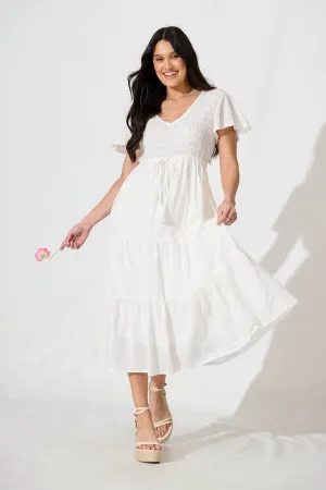 White Linen Blend Midi Dress - Callie