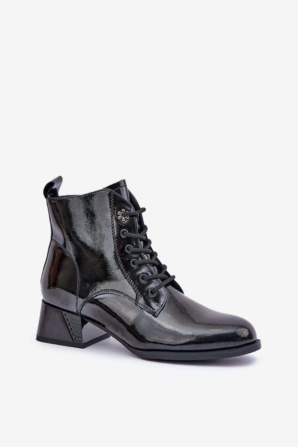 Women's natural leather black heel boots