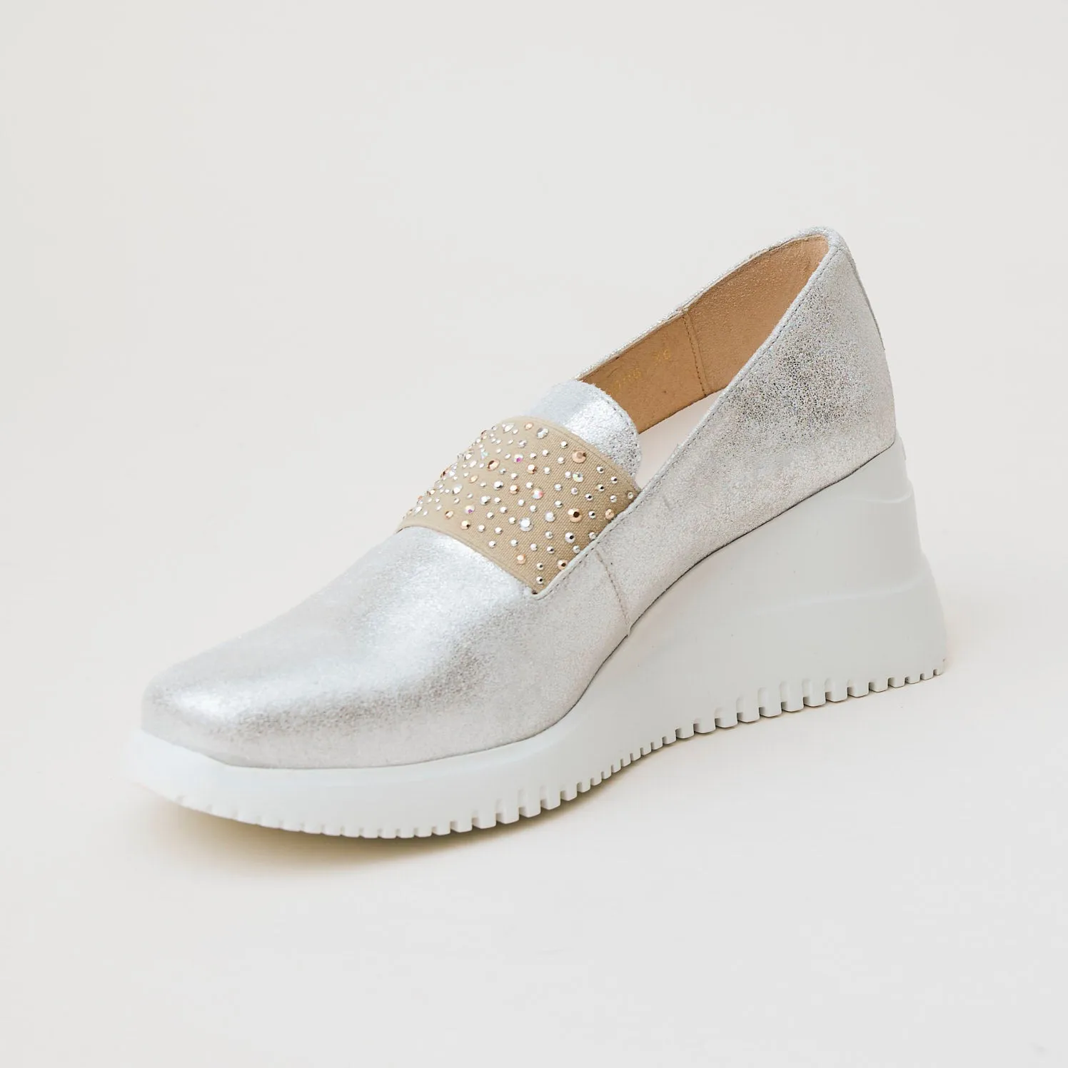 Wonders Silver Metallic Leather Trainers