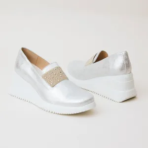 Wonders Silver Metallic Leather Trainers